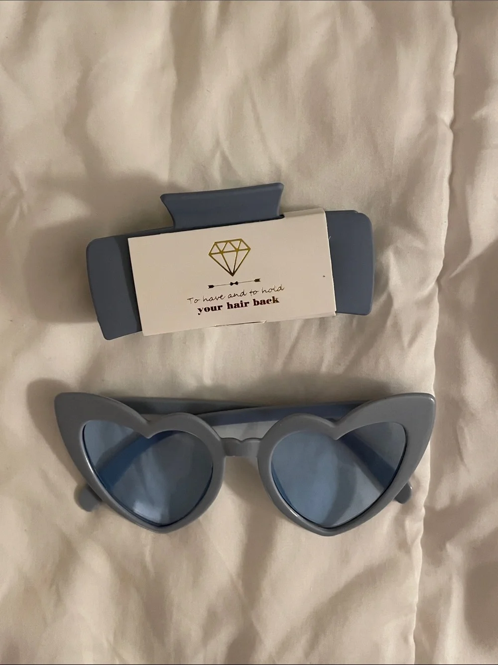 Blue Heart Cat-Eye Sunglasses with Matching Hair Clip